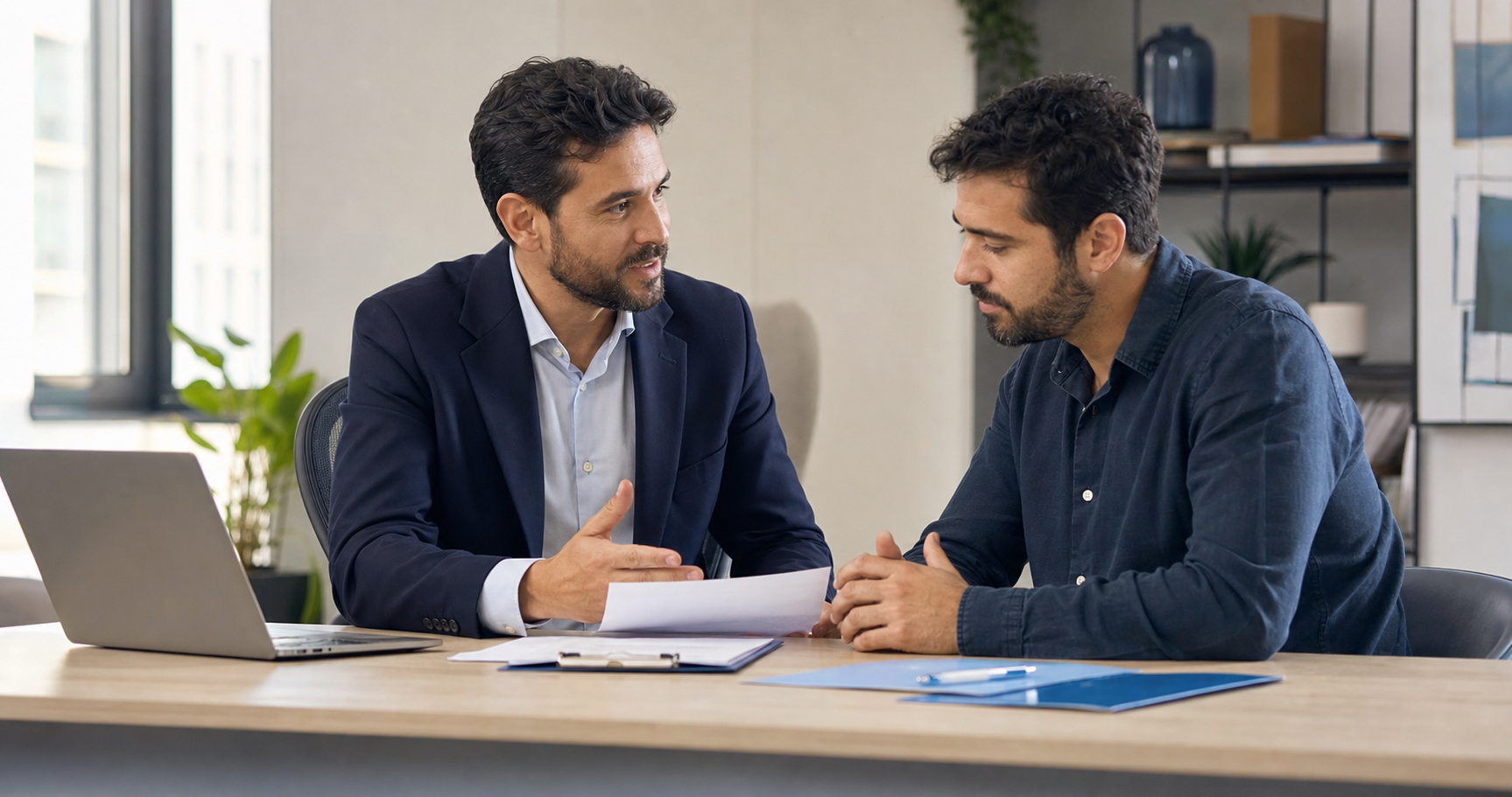 Contador conversando com um empresário sobre migração do MEI
